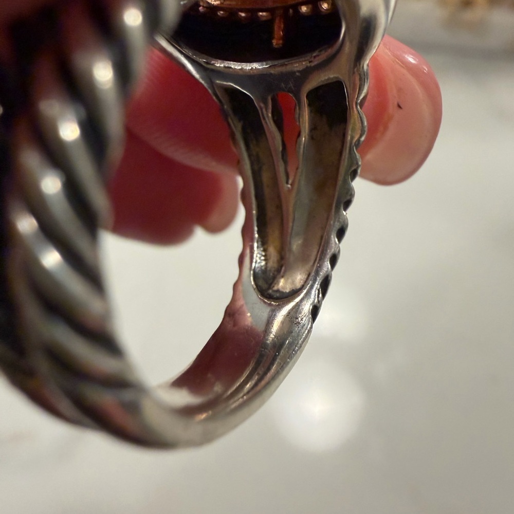 David Yurman Silver and Gold Ring with Morganite Stone size 8 - Picture 10 of 11